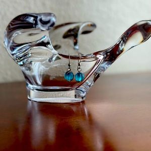 Clear and turquoise round balled earrings with silver wrapping